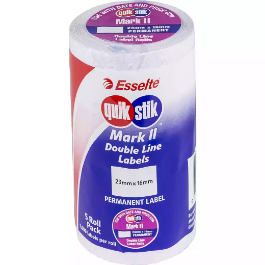 Picture of QUIKSTIK MARK II PRICING GUN LABEL PERMANENT 1000 LABELS/ROLL 23 X 16MM WHITE PACK 5