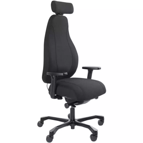 Picture of SERATI HIGH BACK CHAIR PRO-CONTROL SYNCHRO 2-D HEADREST ADJUSTABLE ARMREST BLACK ALUMINIUM BASE FOOTPLATES GABRIEL BLACK FABRIC