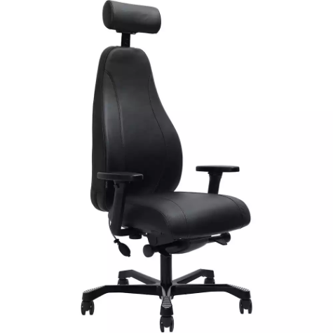 Picture of SERATI HIGH BACK CHAIR PRO-CONTROL SYNCHRO 2-D HEADREST ADJUSTABLE ARMREST BLACK ALUMINIUM BASE FOOTPLATES NEO BLACK LEATHER