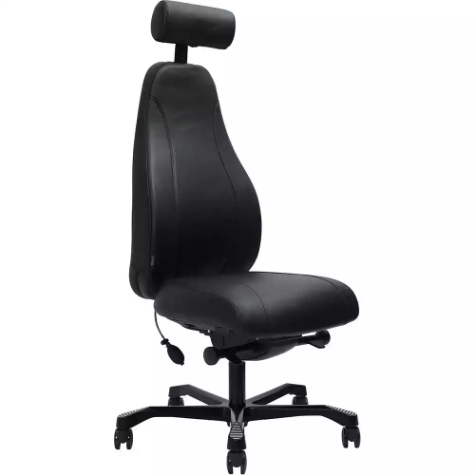 Picture of SERATI HIGH BACK CHAIR PRO-CONTROL SYNCHRO 2-D HEADREST BLACK ALUMINIUM BASE FOOTPLATES NEO BLACK LEATHER