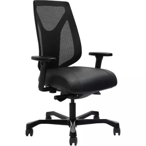 Picture of SERATI HIGH MESH BACK CHAIR BODY-WEIGHT SYNCHRO ADJUSTABLE ARMREST BLACK ALUMINIUM BASE FOOTPLATES NEO BLACK LEATHER