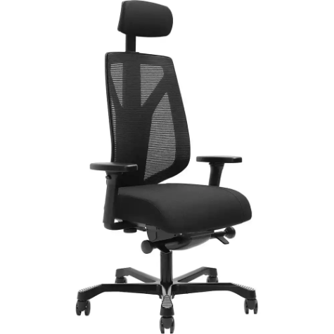 Picture of SERATI HIGH MESH BACK CHAIR PRO-CONTROL SYNCHRO 2-D HEADREST ADJUSTABLE ARMRESTS BLACK ALUMINIUM BASE POLISHED FOOTPLATES GABRIEL FIGHTER BLACK FABRIC