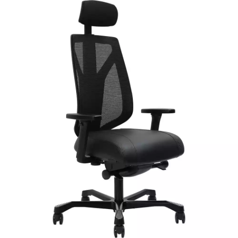 Picture of SERATI HIGH MESH BACK CHAIR PRO-CONTROL SYNCHRO 2-D HEADREST ADJUSTABLE ARMRESTS BLACK ALUMINIUM BASE POLISHED FOOTPLATES NEO BLACK LEATHER