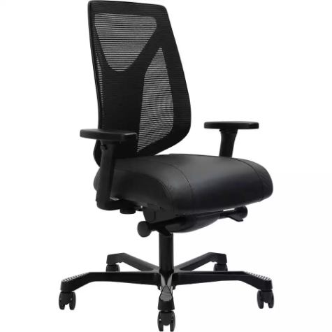 Picture of SERATI HIGH MESH BACK CHAIR PRO-CONTROL SYNCHRO ADJUSTABLE ARMREST BLACK ALUMINIUM BASE FOOTPLATES NEO BLACK LEATHER