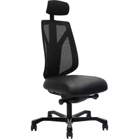 Picture of SERATI HIGH MESH BACK CHAIR PRO-CONTROL SYNCHRO 2-D HEADREST BACK HEIGHT ADJUSTMENT BLACK ALUMINIUM BASE FOOTPLATES NEO BLACK LEATHER