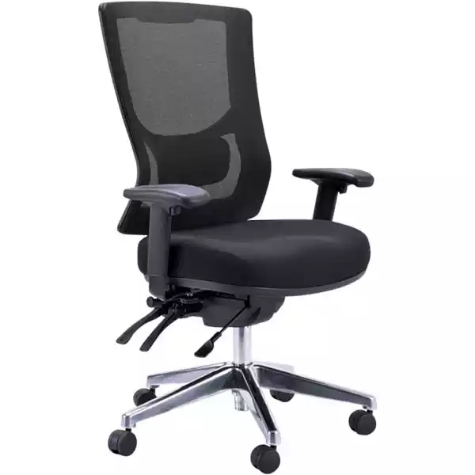 Picture of BURO METRO II 24/7 TASK CHAIR HIGH MESH BACK 3-LEVER POLISHED ALUMINIUM BASE ARMS BLACK