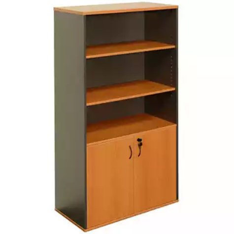 Picture of OXLEY HALF DOOR STATIONERY CUPBOARD 900 X 450 X 1800MM BEECH/IRONSTONE
