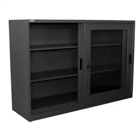 Picture of STEELCO GLASS SLIDING DOOR CUPBOARD 2 SHELF 1015 X 1500 X 465MM GRAPHITE RIPPLE