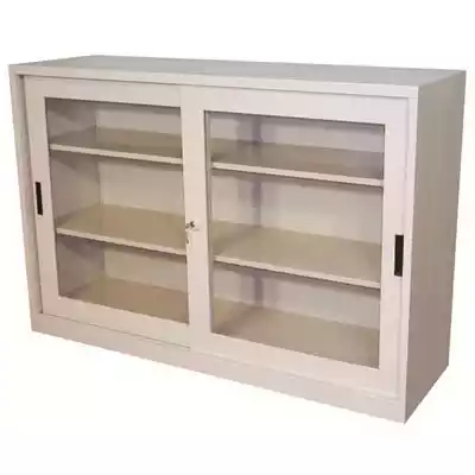 Picture of STEELCO GLASS SLIDING DOOR CUPBOARD 2 SHELF 1015 X 1500 X 465MM SILVER GREY