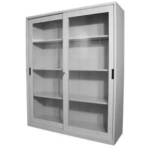 Picture of STEELCO GLASS SLIDING DOOR CUPBOARD 3 SHELVES 1830 X 1500 X 465MM SILVER GREY