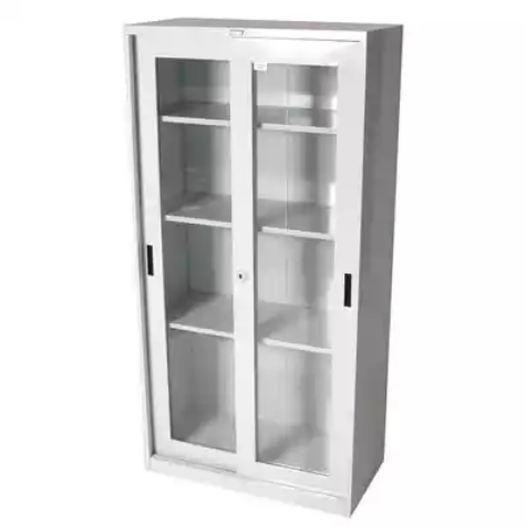 Picture of STEELCO GLASS SLIDING DOOR CUPBOARD 3 SHELVES 1830 X 914 X 465MM SILVER GREY