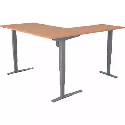 Picture of CONSET 501-43 ELECTRIC HEIGHT ADJUSTABLE L-SHAPED DESK 1800 X 800MM / 1800 X 600MM BEECH/SILVER