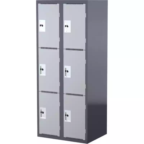 Picture of STEELCO SCHOOL HEAVY DUTY LOCKER 3 DOOR BANK OF 2 380MM DARK/LIGHT GREY