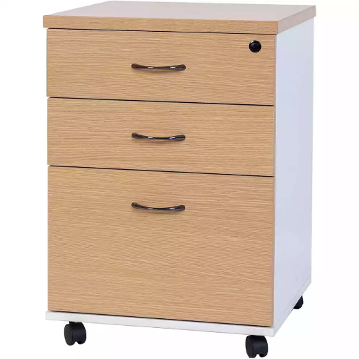 Picture of OXLEY MOBILE PEDESTAL 3-DRAWER LOCKABLE OAK/WHITE