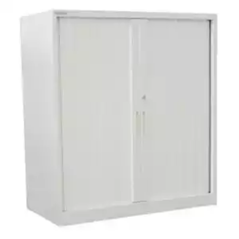 Picture of STEELCO TAMBOUR DOOR CABINET 3 SHELVES 1320H X 1200W X 463D MM WHITE SATIN