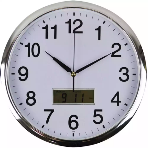 Picture of ITALPLAST WALL CLOCK WITH LCD DISPLAY 360MM WHITE / CHROME