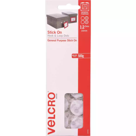 Picture of VELCRO BRAND STICK-ON HOOK AND LOOP DOTS 22MM WHITE PACK 12