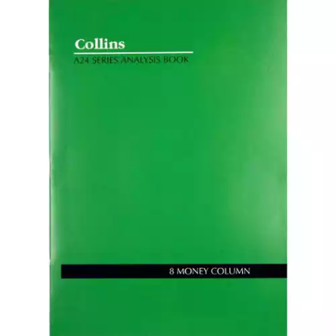 Picture of COLLINS A24 SERIES ANALYSIS BOOK 8 MONEY COLUMN FEINT RULED STAPLED 24 LEAF A4 GREEN