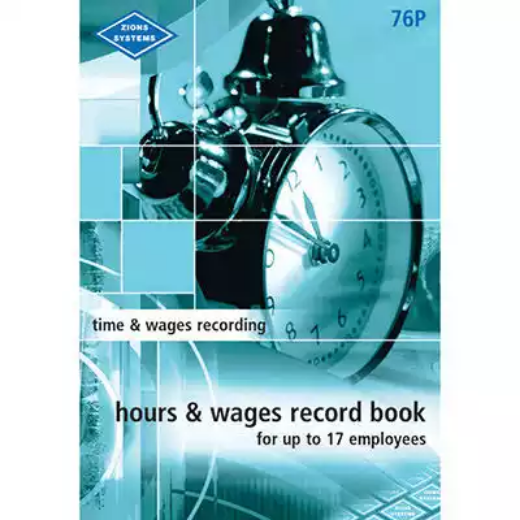 Picture of ZIONS HOURS AND WAGES RECORD BOOK POCKET UP TO 17 EMPLOYEES 210 X 135MM