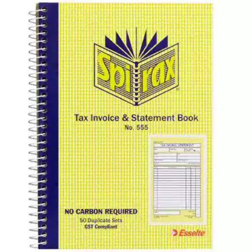 Picture of SPIRAX 555 TAX INVOICE AND STATEMENT BOOK CARBONLESS 50 PAGE 207 X 144MM