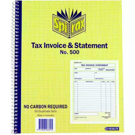 Picture of SPIRAX 500 TAX INVOICE AND STATEMENT BOOK QUARTO 250 X 200MM