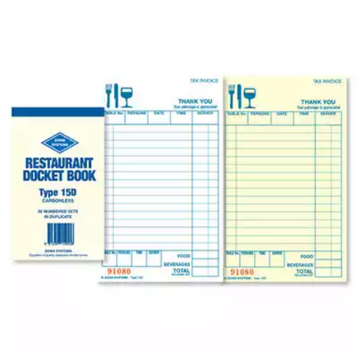 Picture of ZIONS 15D RESTAURANT DOCKET BOOK CARBONLESS DUPLICATE 165 X 95MM