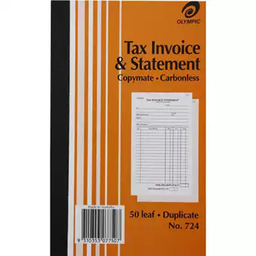 Picture of OLYMPIC 724 INVOICE AND STATEMENT BOOK CARBONLESS DUPLICATE 50 LEAF 200 X 125MM