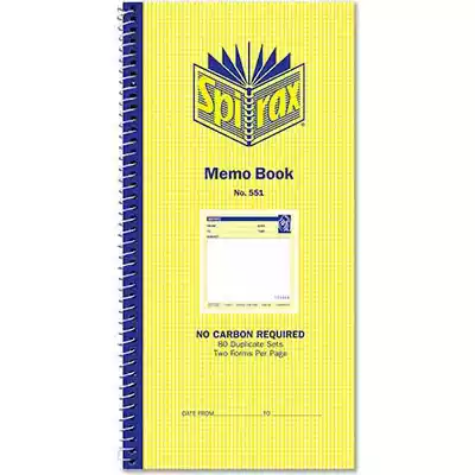 Picture of SPIRAX 551 MEMO BOOK CARBONLESS 80 PAGE 279 X 144MM