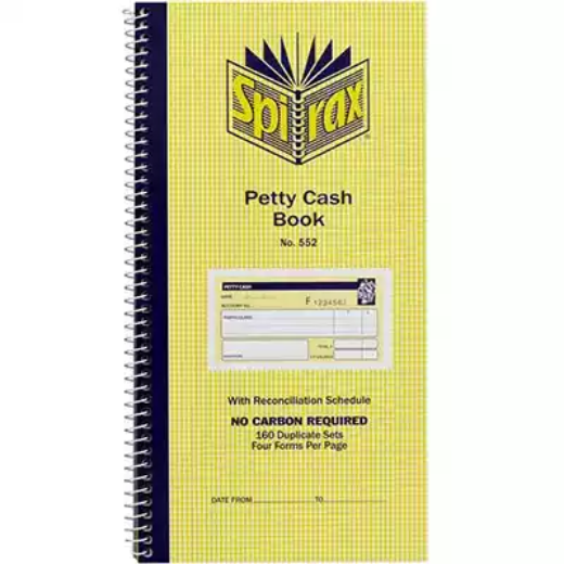 Picture of SPIRAX 552 PETTY CASH BOOK CARBONLESS 160 PAGE 279 X 144MM