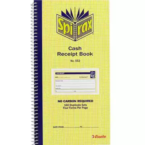 Picture of SPIRAX 553 CASH RECEIPT BOOK CARBONLESS 80 PAGE 279 X 144MM