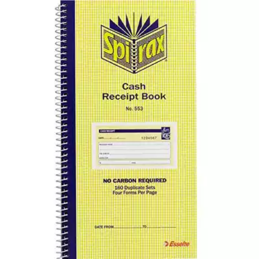 Picture of SPIRAX 553 CASH RECEIPT BOOK CARBONLESS 80 PAGE 279 X 144MM