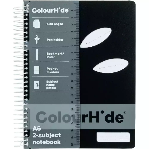 Picture of COLOURHIDE 2-SUBJECT NOTEBOOK 300 PAGE A5 BLACK