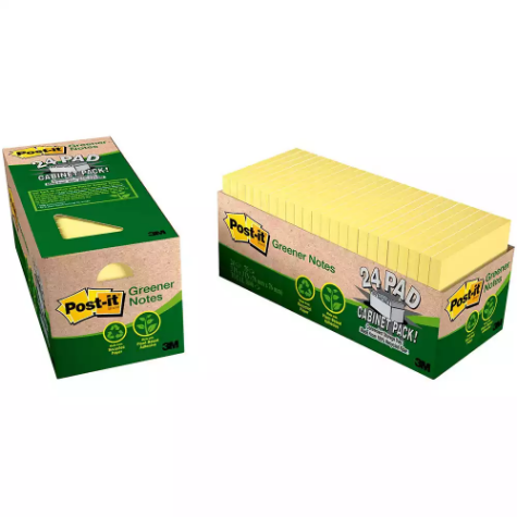 Picture of POST-IT 654R-24CP-CY 100% RECYCLED GREENER NOTES 76 X 76MM CANARY YELLOW CABINET PACK 24