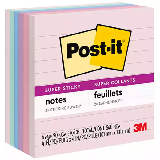 Picture of POST-IT 675-6SSNRP RECYCLED SUPER STICKY LINED NOTES 101 X 101MM WANDERLUST PASTEL PACK 6