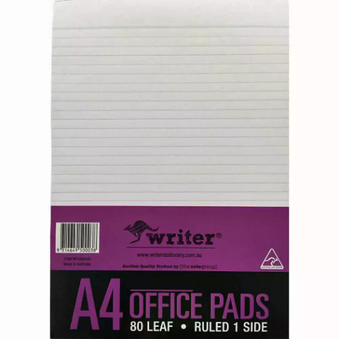 Picture of WRITER OFFICE PAD 8MM RULED 50GSM 80 SHEETS A4 WHITE