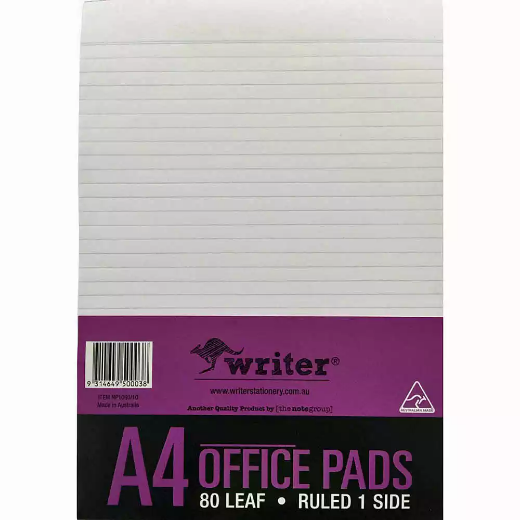 Picture of WRITER OFFICE PAD 8MM RULED 50GSM 80 SHEETS A4 WHITE