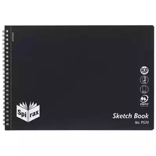 Picture of SPIRAX P534 SKETCH BOOK SPIRAL BOUND SIDE OPEN 40 PAGE A4 BLACK