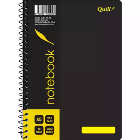 Picture of QUILL Q570 NOTEBOOK SPIRALBOUND 70GSM A5 200 PAGE BLACK