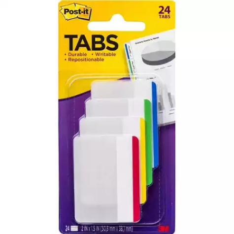 Picture of POST-IT 686F-1 DURABLE FILING TABS LINED 50MM PRIMARY ASSORTED PACK 24