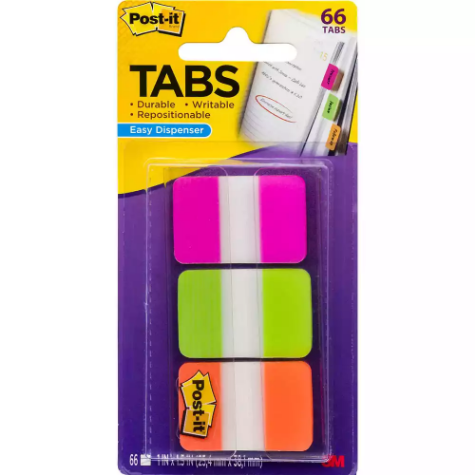 Picture of POST-IT 686-PGO DURABLE FILING TABS SOLID 38MM PINK/GREEN/ORANGE PACK 66