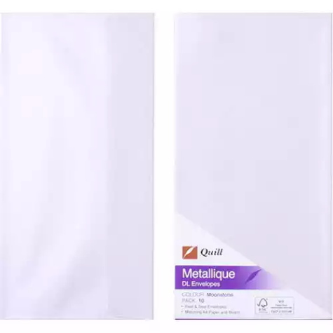 Picture of QUILL DL METALLIQUE ENVELOPES PLAINFACE STRIP SEAL 80GSM 110 X 220MM MOONSTONE PACK 10