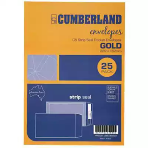 Picture of CUMBERLAND C5 ENVELOPES POCKET PLAINFACE STRIP SEAL 85GSM 162 X 229MM GOLD PACK 25