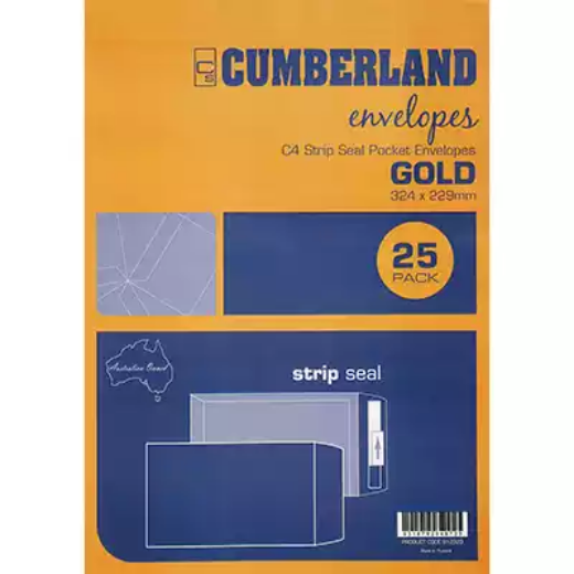 Picture of CUMBERLAND C4 ENVELOPES POCKET PLAINFACE STRIP SEAL 85GSM 324 X 229MM GOLD PACK 25