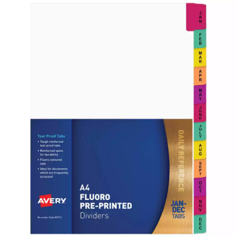 Picture of AVERY 85713 DIVIDER PLASTIC TAB JAN-DEC INDEX TAB A4 FLUORESCENT
