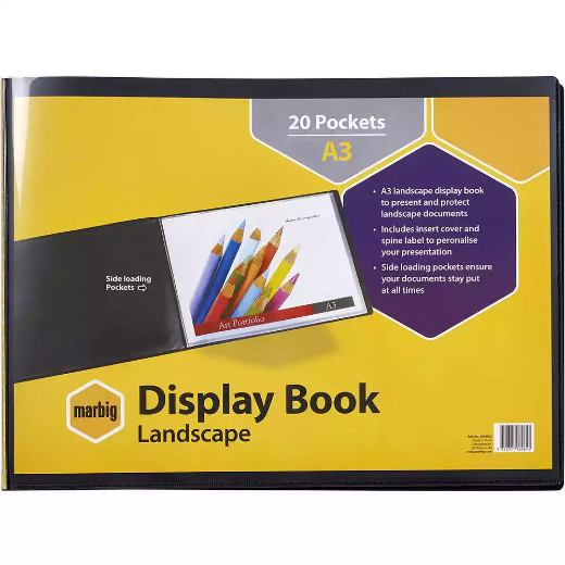 Picture of MARBIG DISPLAY BOOK NON-REFILABLE LANDSCAPE 20 POCKET A3 BLACK