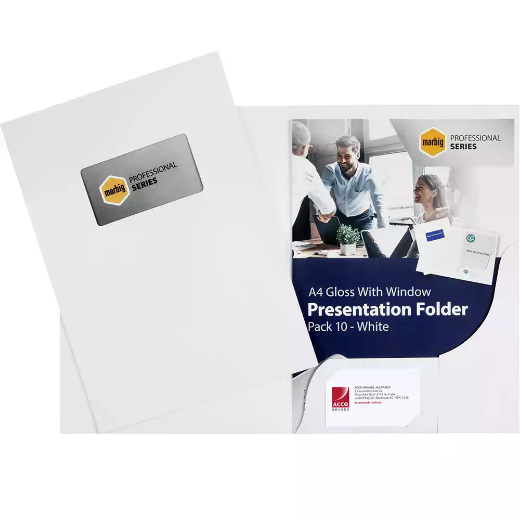 Picture of MARBIG PROFESSIONAL PRESENTATION FOLDER WITH WINDOW A4 GLOSS WHITE PACK 10