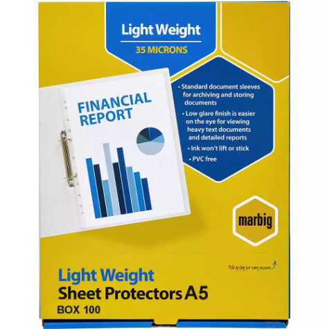 Picture of MARBIG LIGHTWEIGHT COPYSAFE SHEET PROTECTORS A5 BOX 100