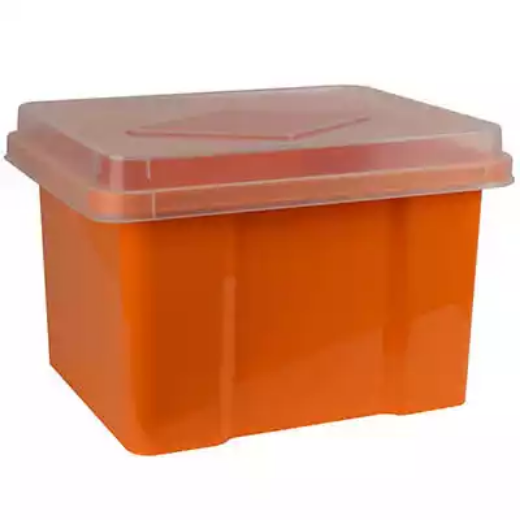 Picture of ITALPLAST FILE STORAGE BOX 32 LITRE MANDARIN/CLEAR LID