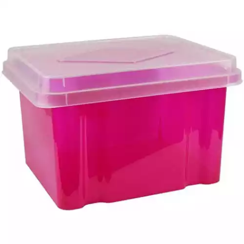 Picture of ITALPLAST FILE STORAGE BOX 32 LITRE TINTED PINK/CLEAR LID