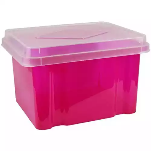 Picture of ITALPLAST FILE STORAGE BOX 32 LITRE TINTED PINK/CLEAR LID